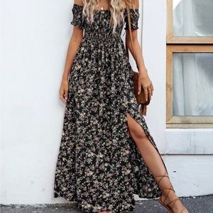 Shein off the shoulder floral high slit dress size small